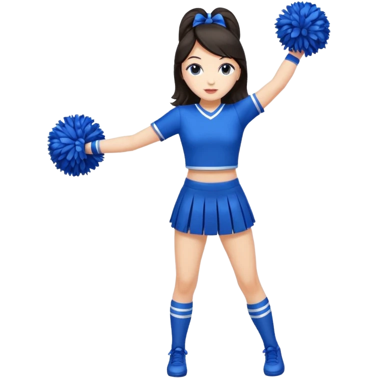 give me a full-length cheerleader with dark hair and blue pom poms emoji