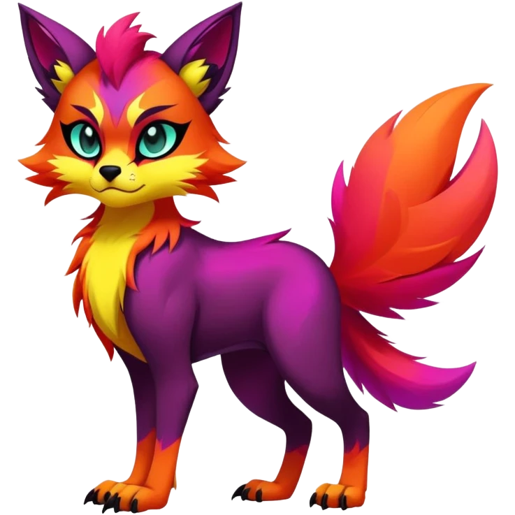 Neon-colored multi-colored edgy cool Falvie-Fionbri-creature-fursona, full body, with random markings emoji