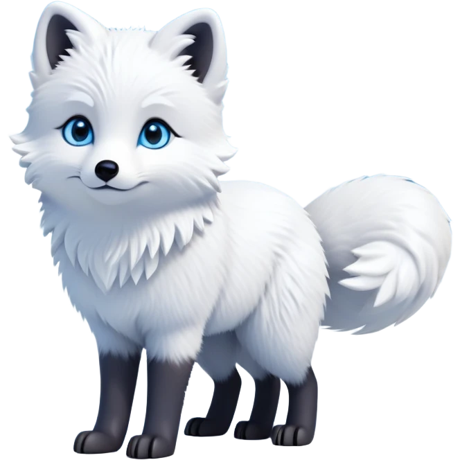 cinematic-arctic-fox-realistic-full-body-standing-emoji,-fluffy-tail-curled-slightly-around-its-paws,-thick-pure-white-fur-blending-into-the-snowy-landscape,-head-tilted-dramatically,-bright-blue-eyes-glistening-with-intelligence,-simplified-yet-realistic-focused-features,-highly-detailed,-glowing-with-an-almost-sarcastic-glow expressive eyes emoji