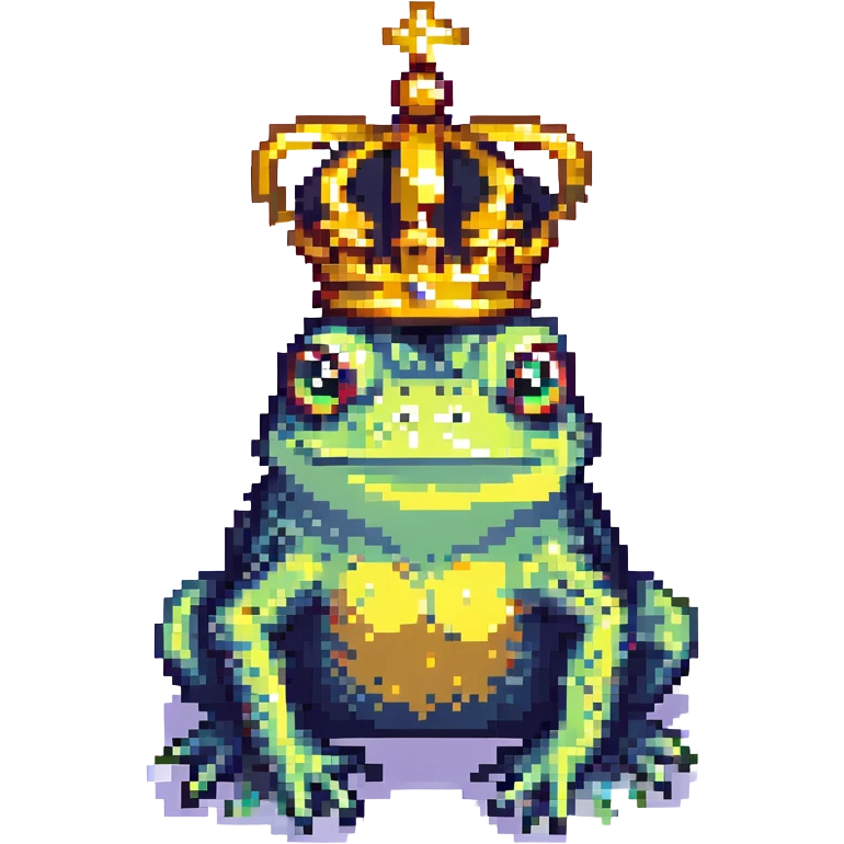 crowned frog with a golden crown pixel art emoji