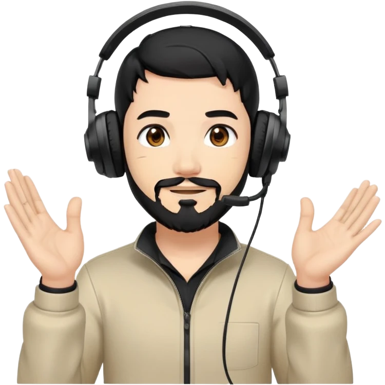 Anime style man with black hair, brown eyes, and black beard wearing gaming headset and applauding, anime art style emoji