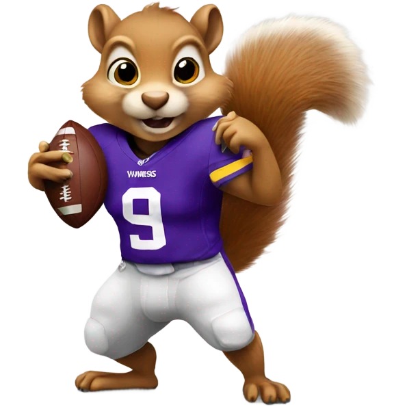 Squirrel holding football with Vikings jersey emoji