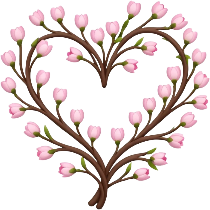 Natural cottage core aesthetic minimal flower branches in a twisty heart shape emoji