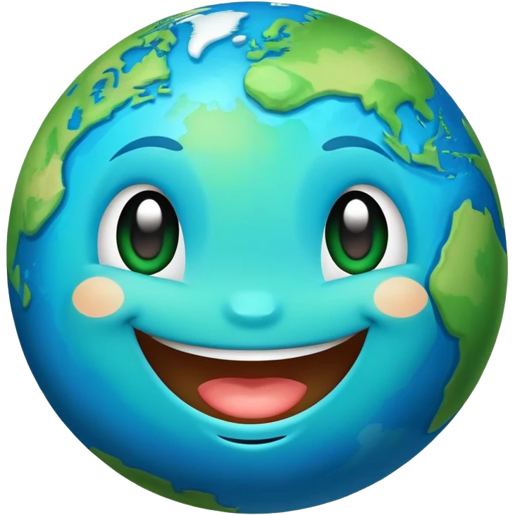 earth planet with cute smiling face, happy expression emoji