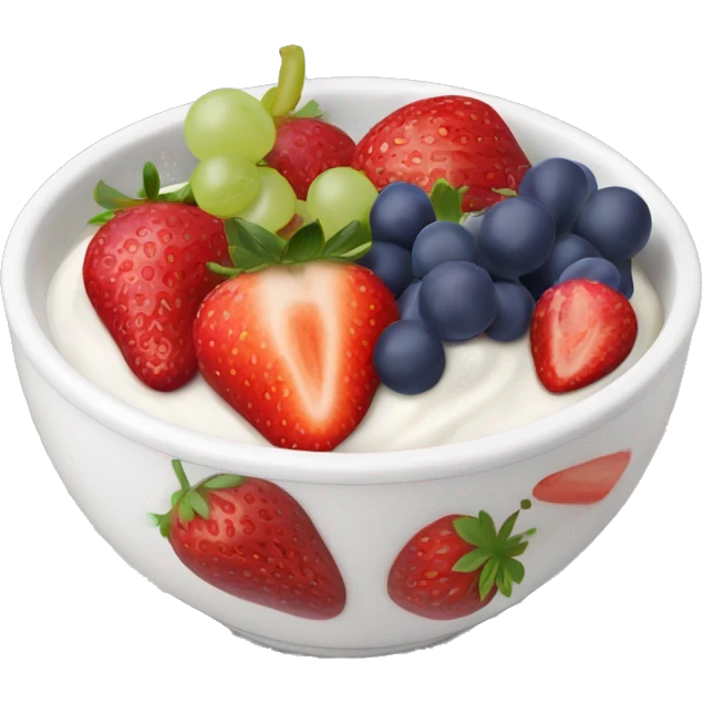 fruit yogurt bowl with strawberries and grapes emoji