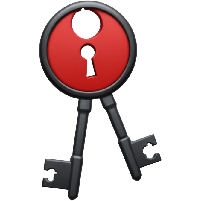 iOS sticker, dark key, black metal, red hole, minimal emoji