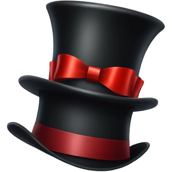 A black top hat displaying a red ribbon around the base. The ribbon forms a visible bow at the front, with the ends falling slightly over  emoji