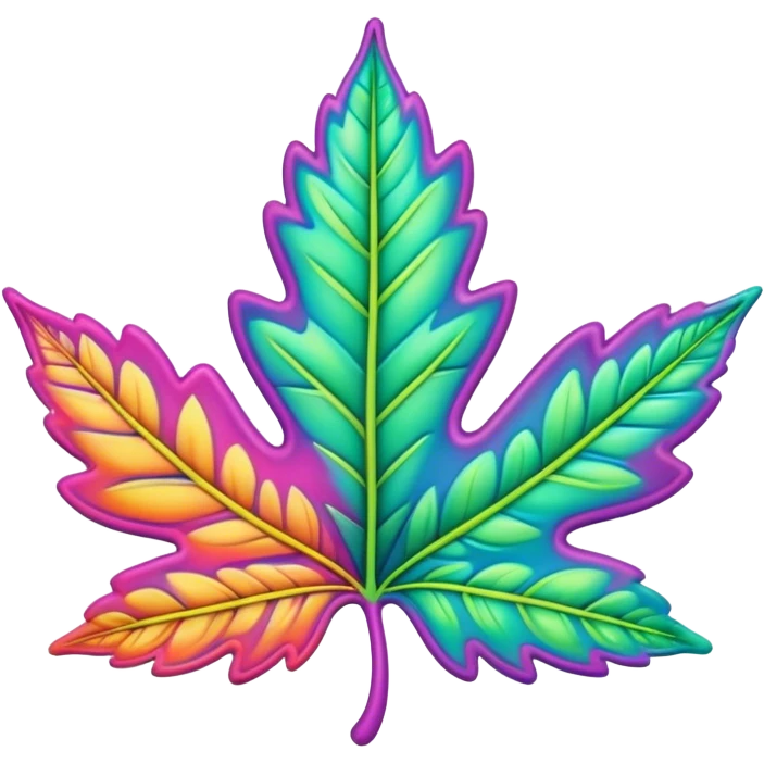 3D, psychedelic colored hippie style leaf emoji