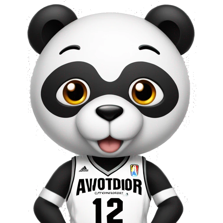 panda in black and white basketball uniform with text "AVTODOR" on it and with basketball ball in his hands  emoji