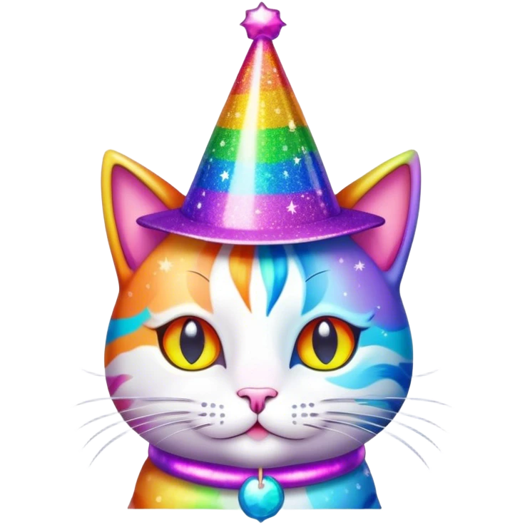 rainbow cat with sparkle party hat emoji