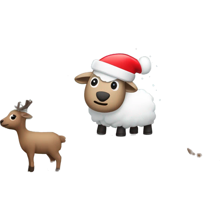 Snow globe with winter landscape sheep and reindeer with Santa hats emoji