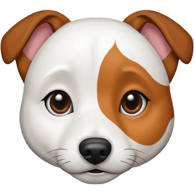 Jack Russell terrier. All white fur. Brown spot on left eye. Brown left ear. White right ear. White right eye. emoji