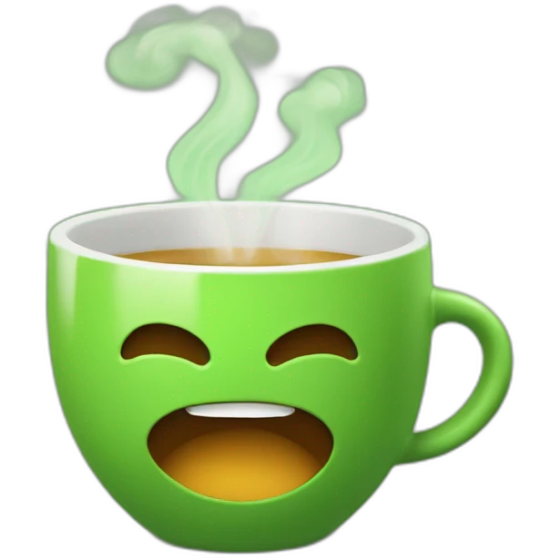 Green coffee mug with aroma steaming up emoji