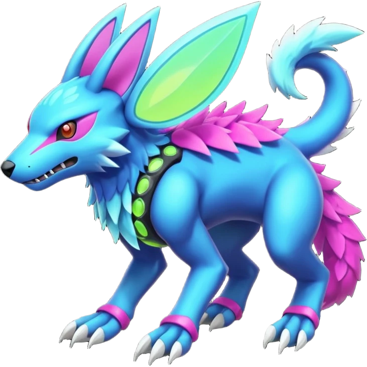  exotic colorful Protogen-Fakémon-Pokémon-Spectrobes-Digimon-Vernid-creature (full body) emoji