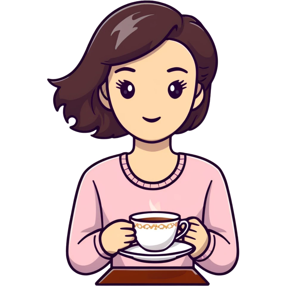 Stylish British girl with a single teacup, minimalist tea time design emoji