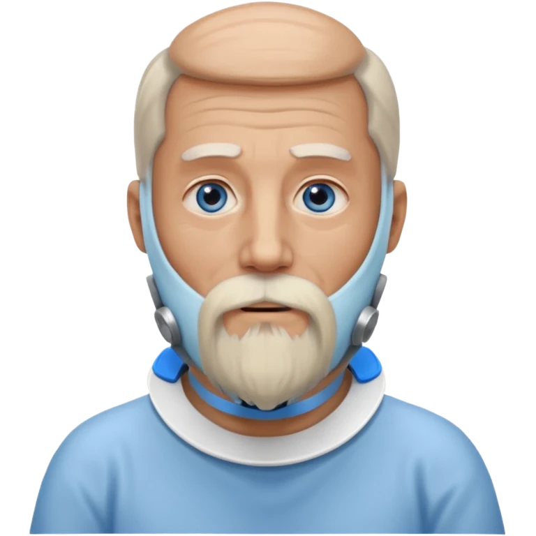 Older man with a full long beard, a medical neck brace, and blue eyes. emoji