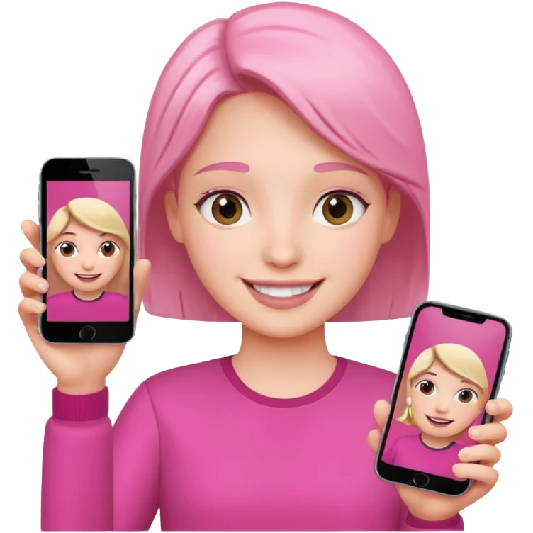 pink video call between one person holding the phone with a person on the phone screen emoji