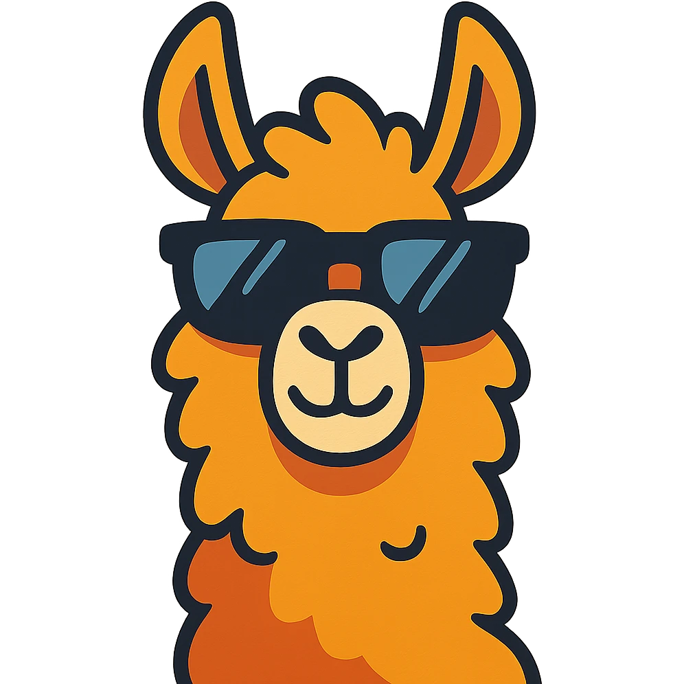 llama with sunglasses, cartoon style emoji