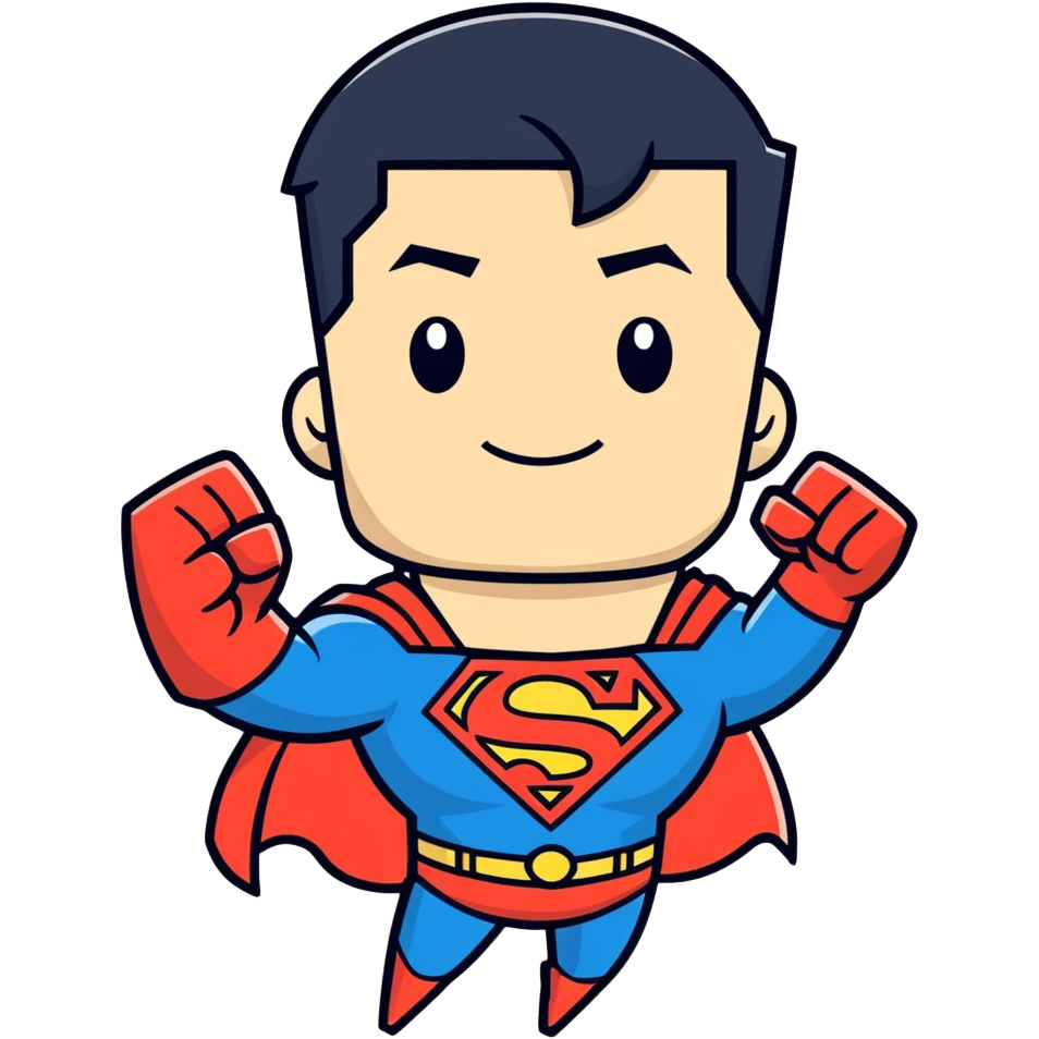 Superman black hair raised fist white teeth  emoji