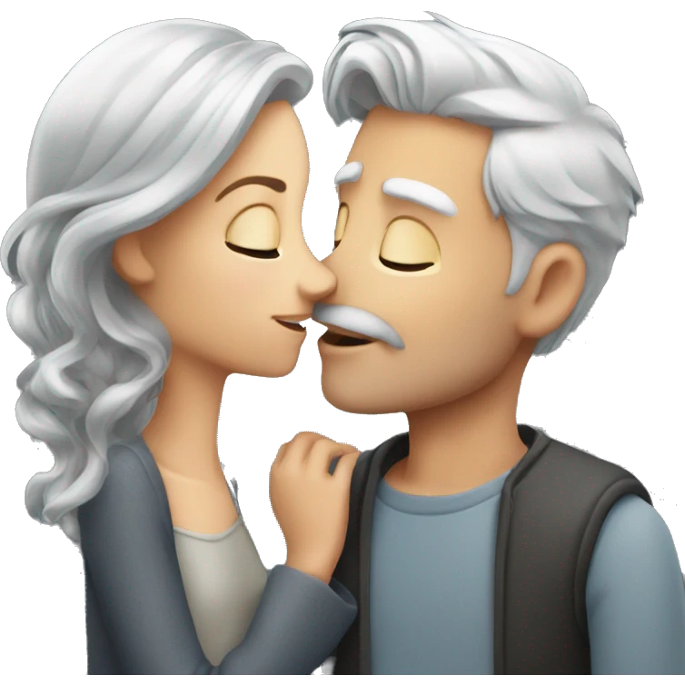 Redhead Girl Kissing silver haired man  emoji