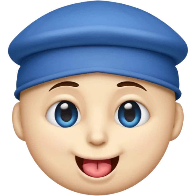 An emoji with a blue hat on its head and 1 blink and tongue sticking out emoji