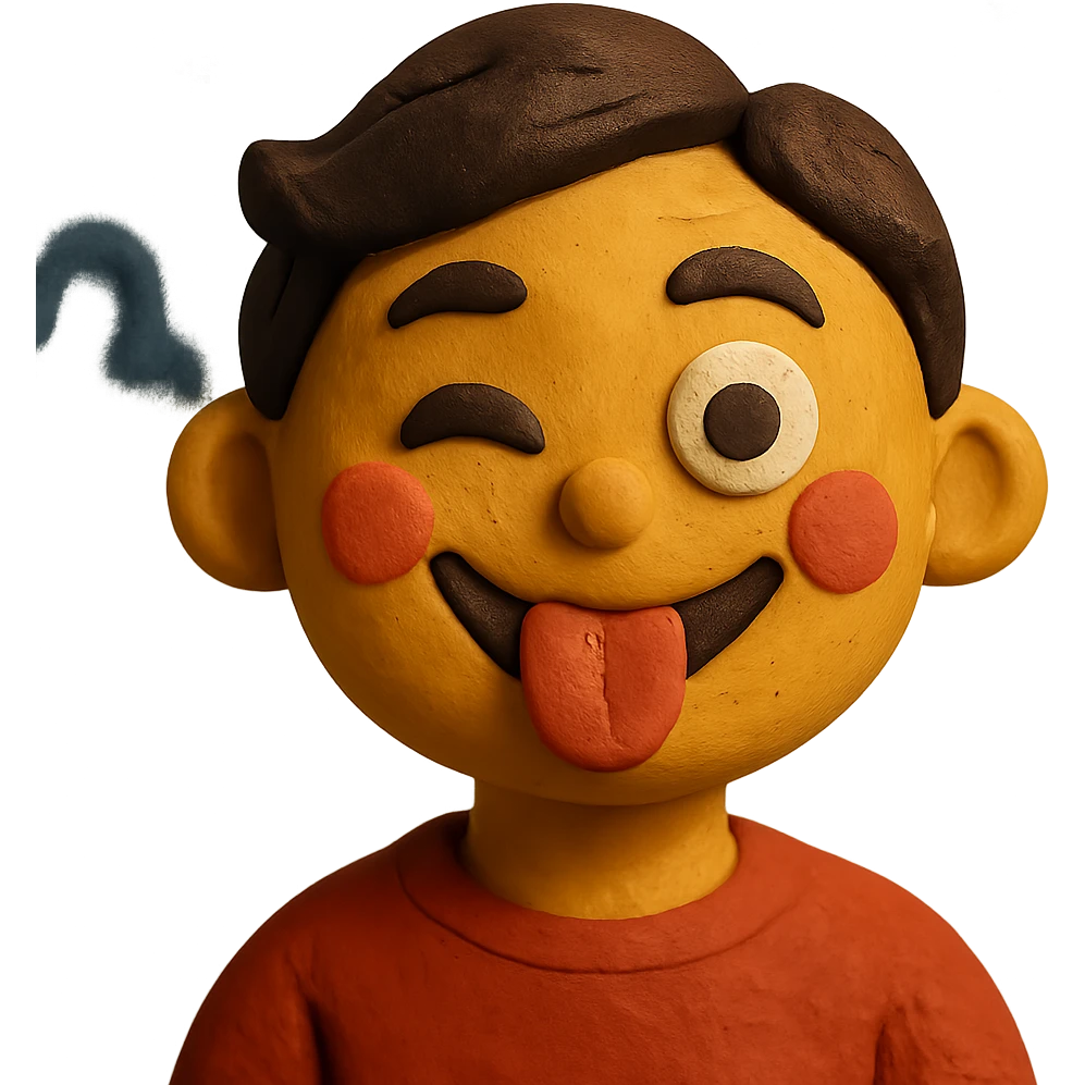 portrait emoji of a person with playful expression in claymation style emoji