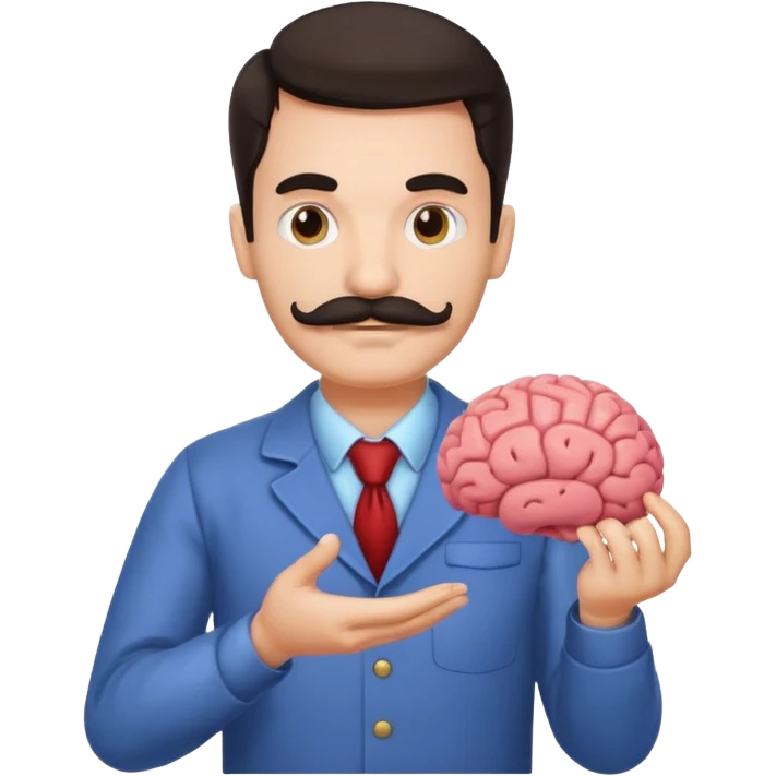 mustachioed man with dark hair holding a brain as an emoji different mustache  emoji
