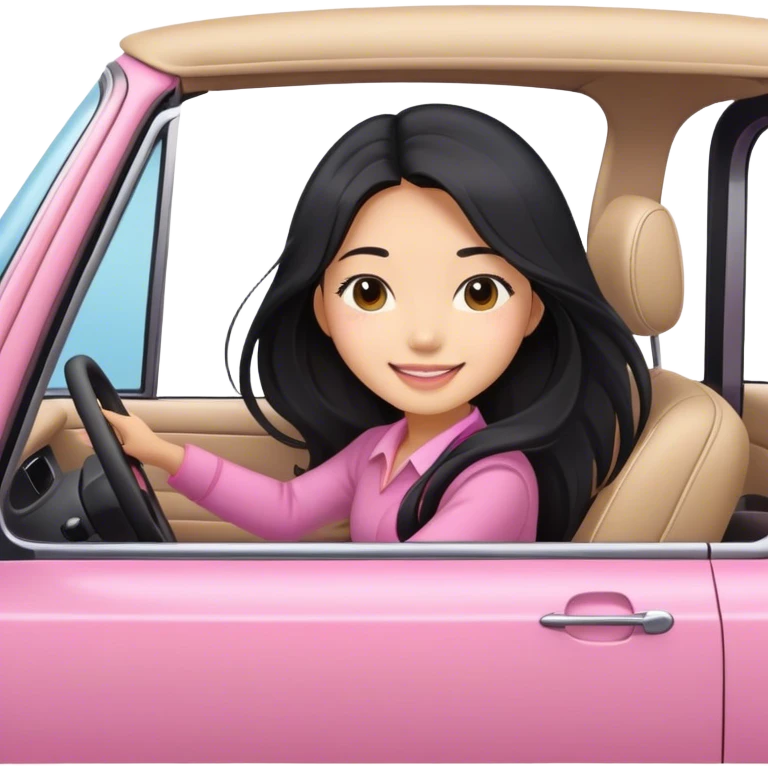 Long hair asian girl driving on her way in a pink car  emoji