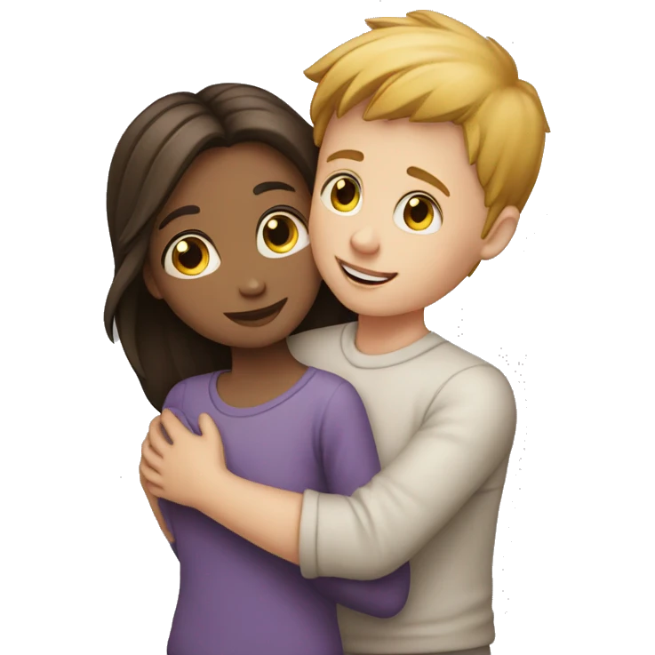White skin Young man and girl hugs with heart emoji