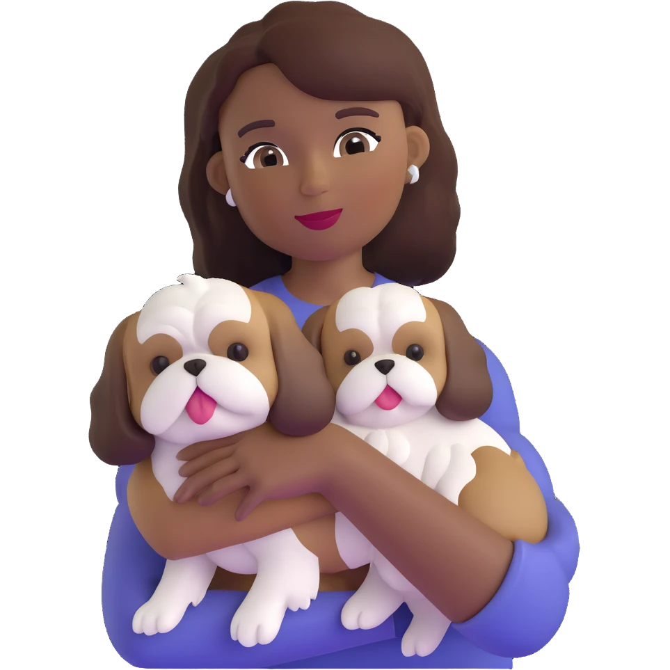 dark-skinned woman holding a Shih Tzu dog emoji