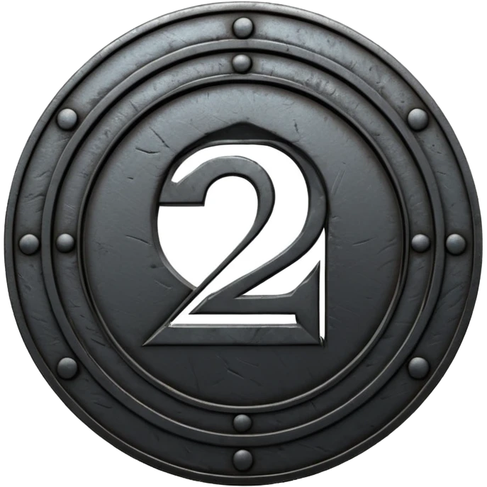 Minimal emoji, gothic metal coin made of black steel, engraved number 2 at the center, ancient industrial aesthetic, worn metal texture, no glow, no neon, flat emoji design, centered, transparent background emoji