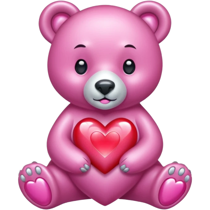 diamond bear pink  with a red heart de cuerpo entero emoji