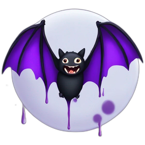 purple black vampire bat wings flying in front of large dripping crescent moon emoji