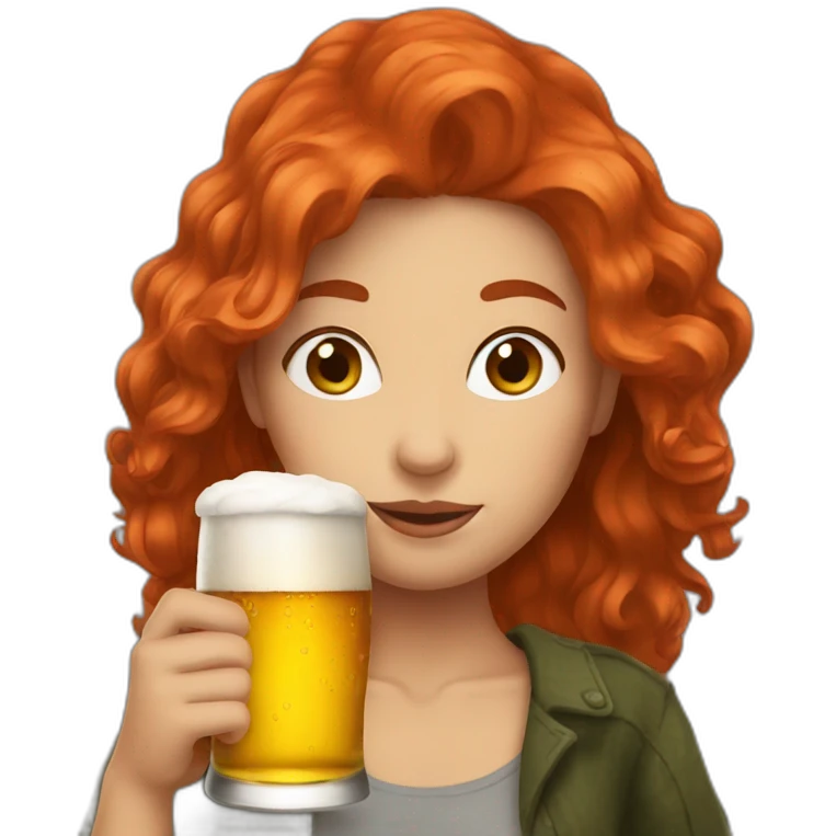 Red hair woman drinking beer emoji