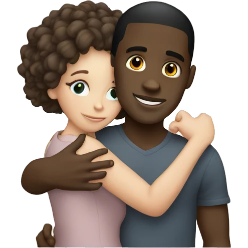 black guy white girl hugging and showing finger heart emoji