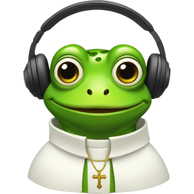 frog wearing headphones dressed as a priest emoji