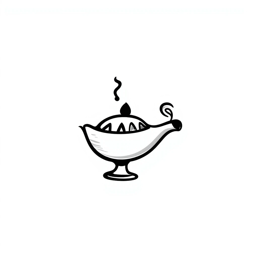 A magic lamp as a hand-drawn black and white doodle emoji