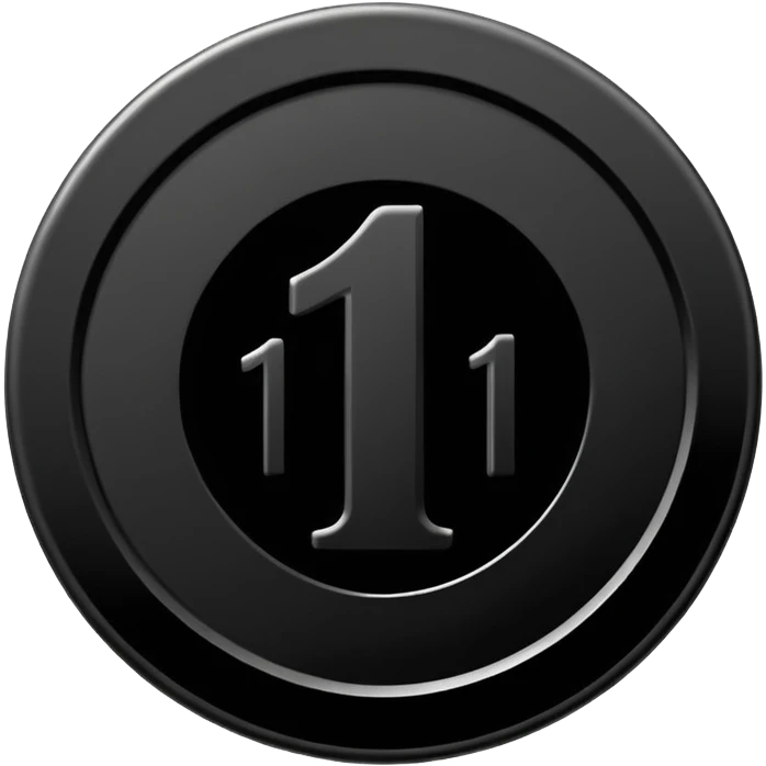 Emoji icon of a black coin with engraved number 1, minimalist style, isolated emoji