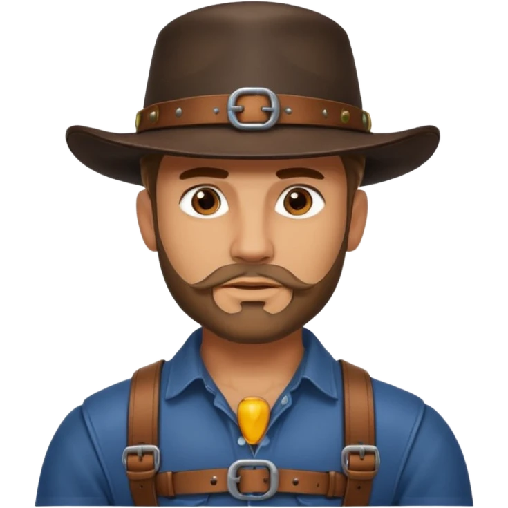 a leather Dom with a leather hat and chest harness emoji