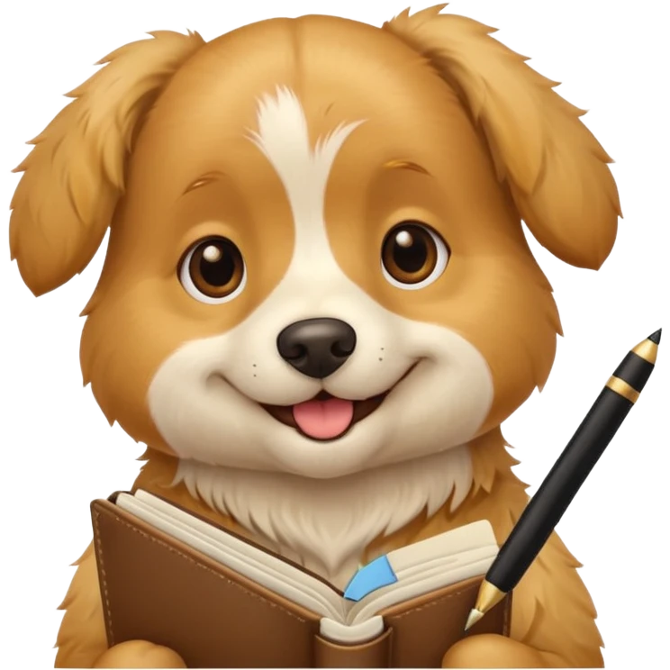 funny full dog with diary and pen emoji