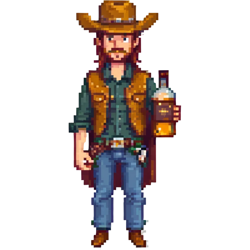 A sticker of a cowboy with a bottle of whiskey emoji