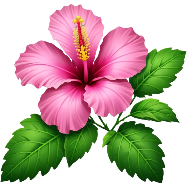 pink hibiscus with leaves emoji