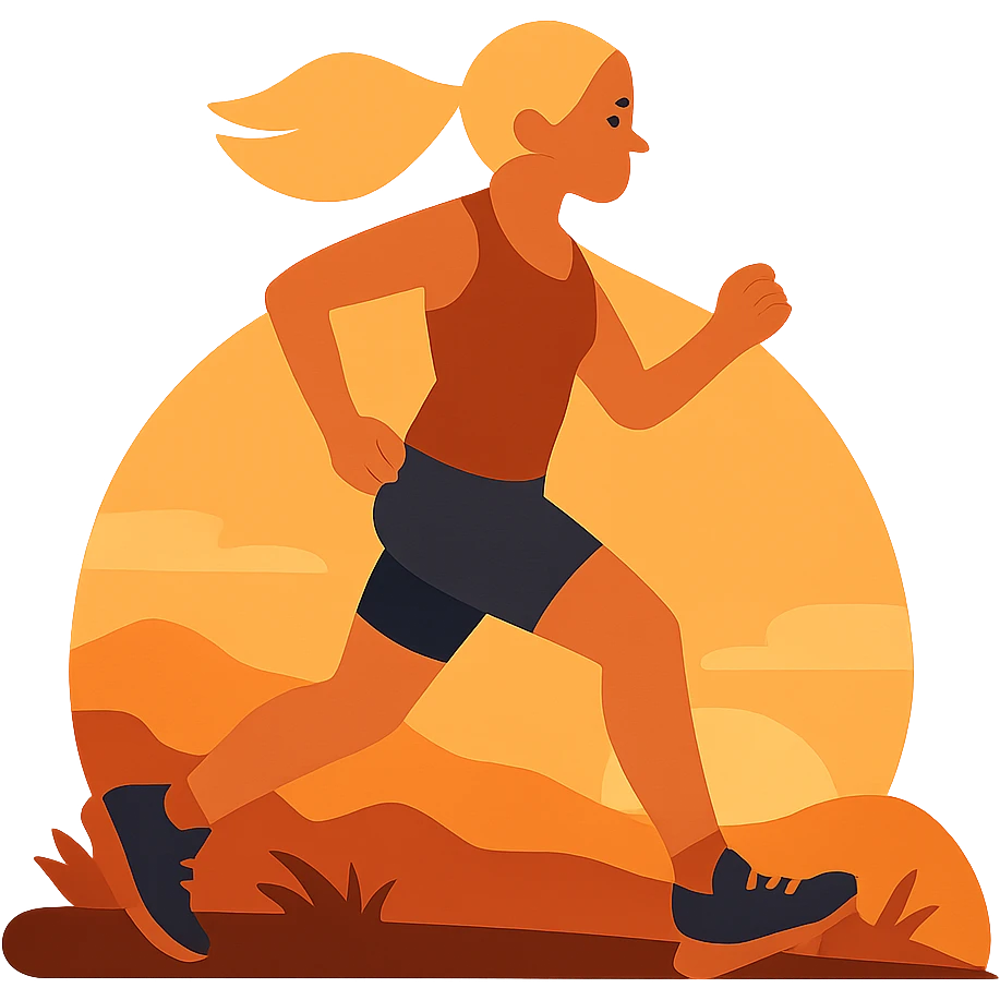 flat design style trailrunner girl blondie on sunset emoji