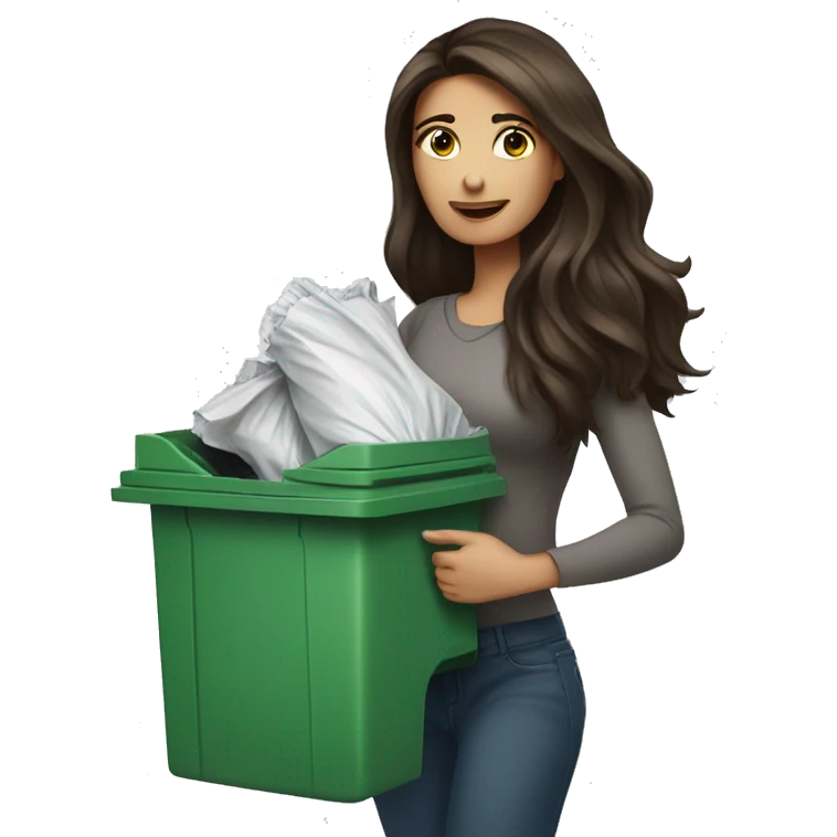 Beautiful brunette long haired woman taking out the trash emoji