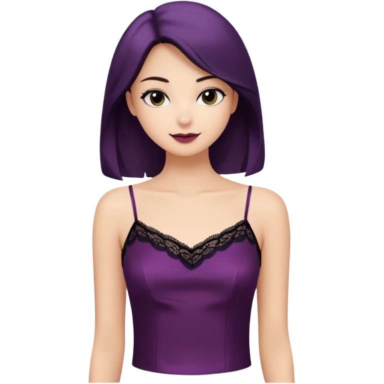 Ultra Realistic, 2D isolated deep plum, smooth silky appearance, black color lace  detailed, camisole blouse. Transparent Background, no humans no emoji faces emoji