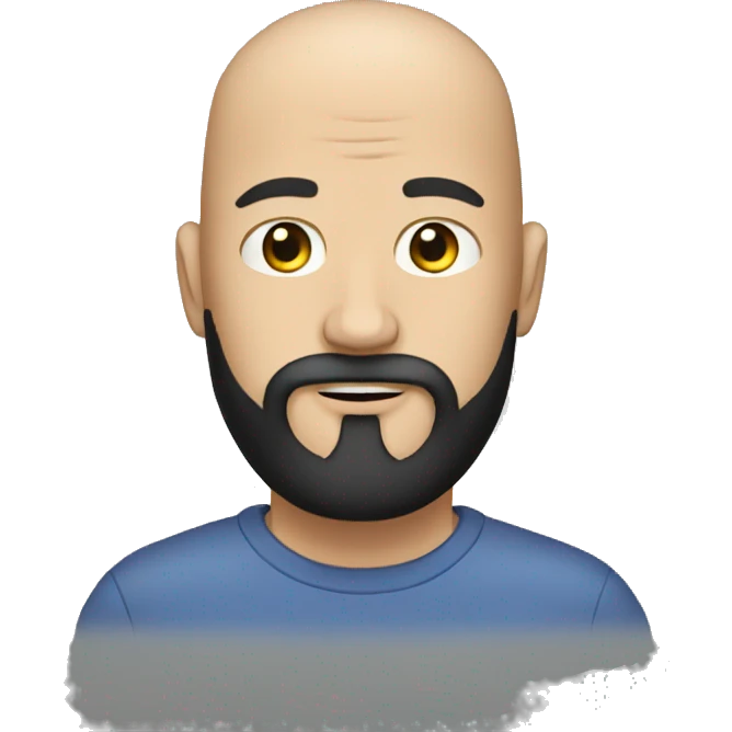 White man with black beard and with no hair. He's wearing a cup emoji
