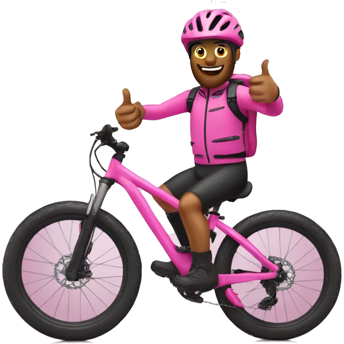 mountain biker on pink bike with thumb up emoji