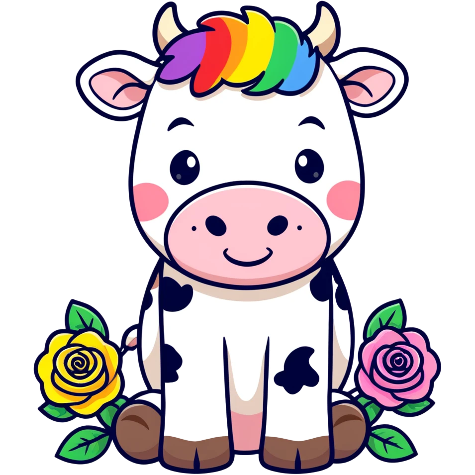 Cow with rainbow roses emoji