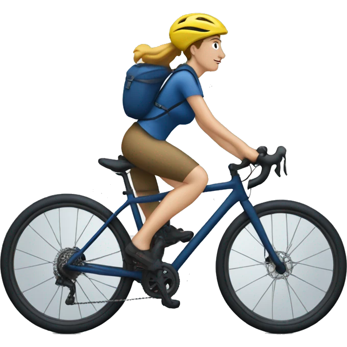 bikepacking white woman on a dark blue bike emoji
