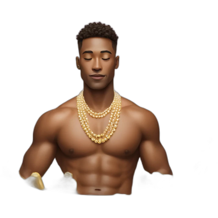 Posh-muscle-boy-pearl-necklace-in-golden-bathtub emoji